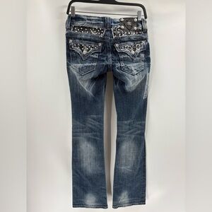 Miss me buckle beaded embroidered straight leg Y2K 2000s blue jeans 28x33.5 NWT